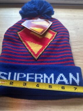 DC Comics Kids Superman Pom Pom Beanie Hat - Blue, Red, Yellow